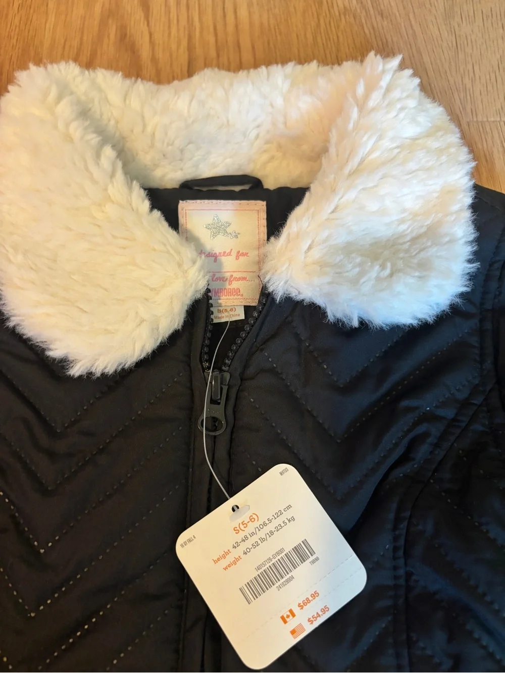 Gymboree Black Puffer Jacket with White Faux Fur Collar